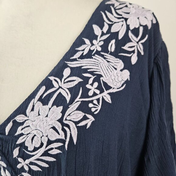 Knox Rose Womens 4X Navy Embroidered Peasant Top Short Flutter Sleeves Casual - Picture 7 of 11